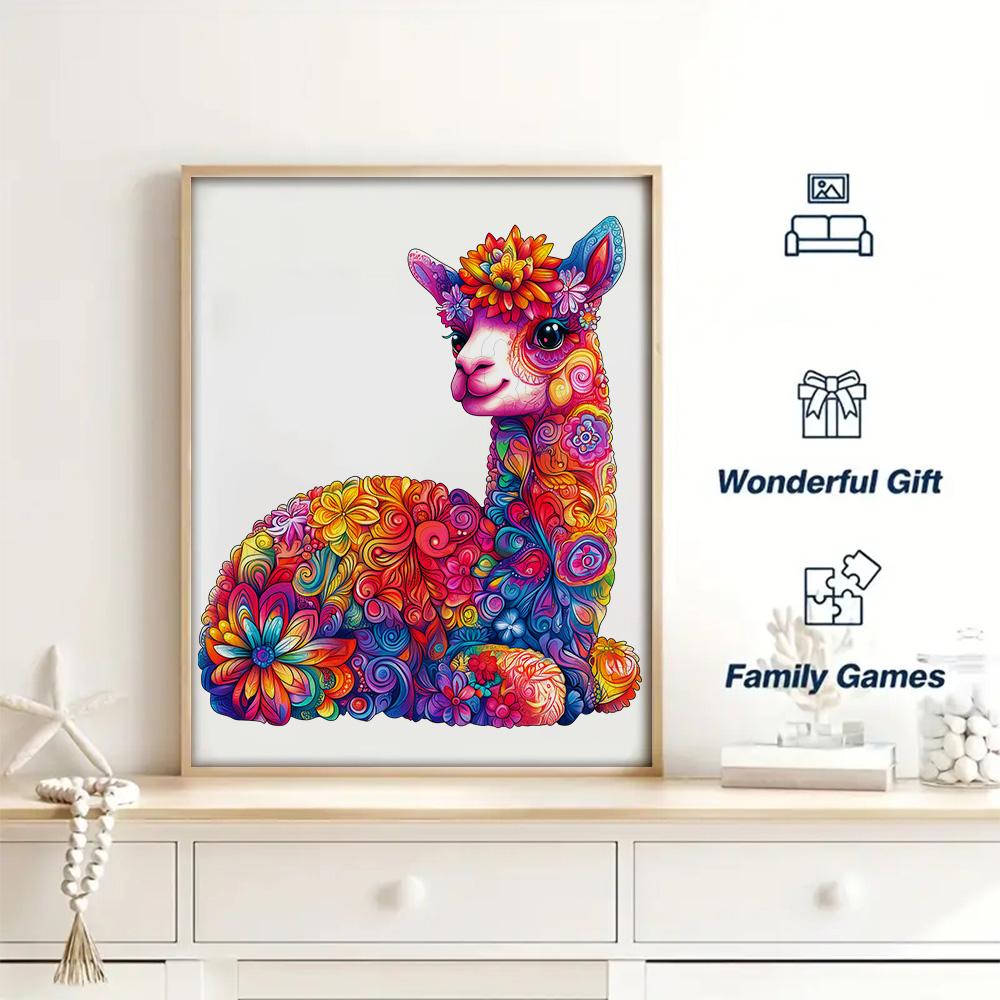 Best-selling Colorful Alpaca Themed Wooden Jigsaw Puzzles Animal-shaped Puzzle Piece Educational Toys Suitable for Children