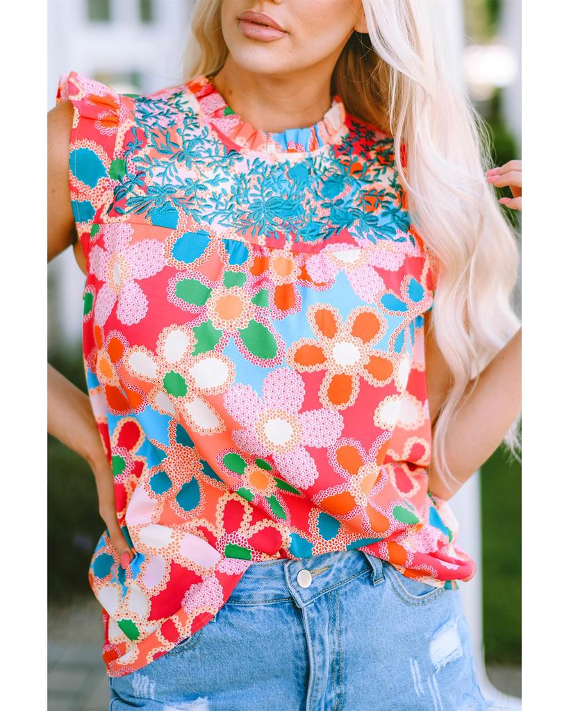 Azura Exchange Floral Print Ruffle Trim Tank Top