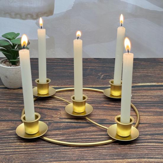 Advent Wreath Candle Holder Christmas Candle Ring Stand for 4/5 Taper Candles Gold Metal Advent Wreath Ring for Christmas Holiday Home Party Church