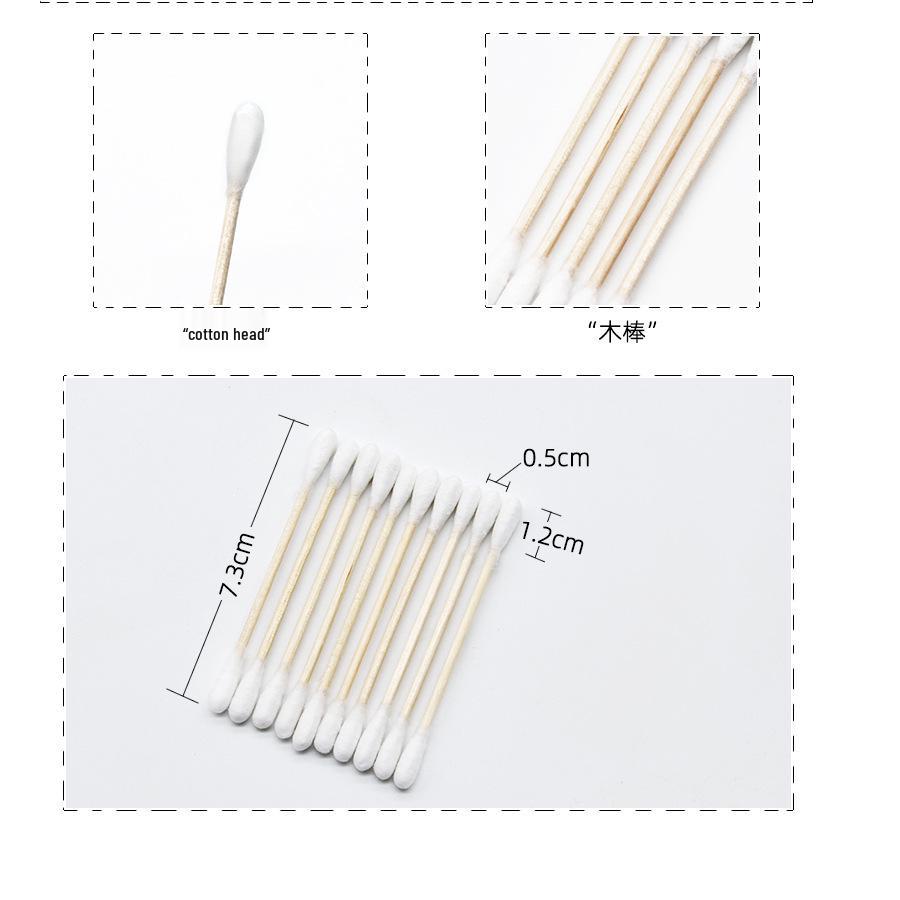 Wooden Cotton Swabs, 100 pcs - Double-Ended for Ear Cleaning & Makeup Removal