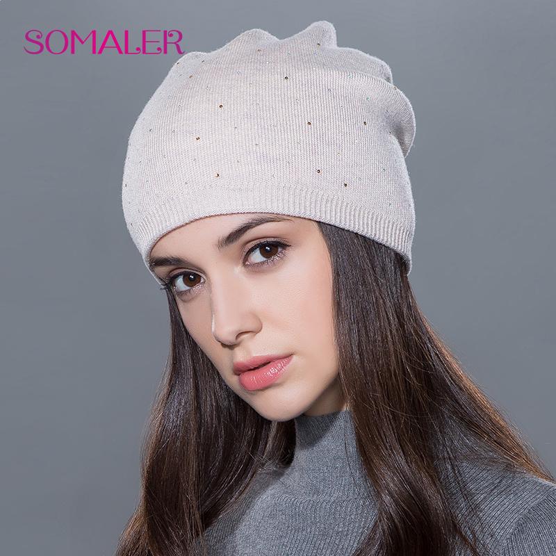 SOMALER Зимние и осенние вязаные шапки для женщин, модные повседневные шапочки, женские толстые теплые шапки