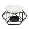 White Plate and Black Holder Iron Art Aromatherapy Burner Set Metal Essential Oil Burner Candle Holder for Home and Office