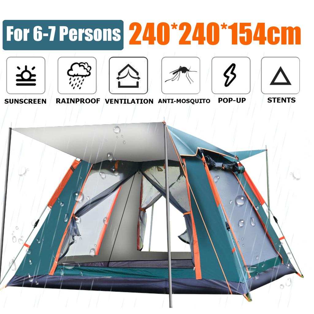 6-7/3-4 Person Large Fully Automatic Tent Quick Open Bomb-Up Instant Setup Camping Tent Four-Sided Windproof Rainproof Beach Carring Bag