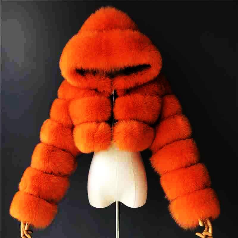Укороченные меховые пальто из искусственного меха, женские пушистые пальто с капюшоном, прямая короткая зимняя меховая куртка, модная уличная одежда