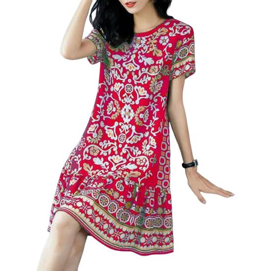 Летнее женское платье с круглым вырезом и половиной рукавов в стиле ретро с принтом трапециевидной формы с большим подолом длиной до колена, свободное повседневное повседневное платье миди для отдыха