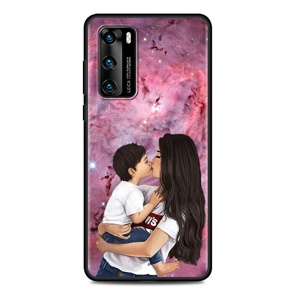 Черный чехол для Huawei P Smart Z P30 Y6 P40 Lite E Y7 P20 Pro Y6p Y8p Y9 2019 Y8s ТПУ чехол для телефона девушка ребенок супер мама женщина