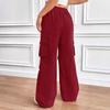 2025 Spring/Fall Elastic Waist Drawstring High-Waist Cargo Pants for Women—Loose Fit, Flap Pockets, Commuter Style.