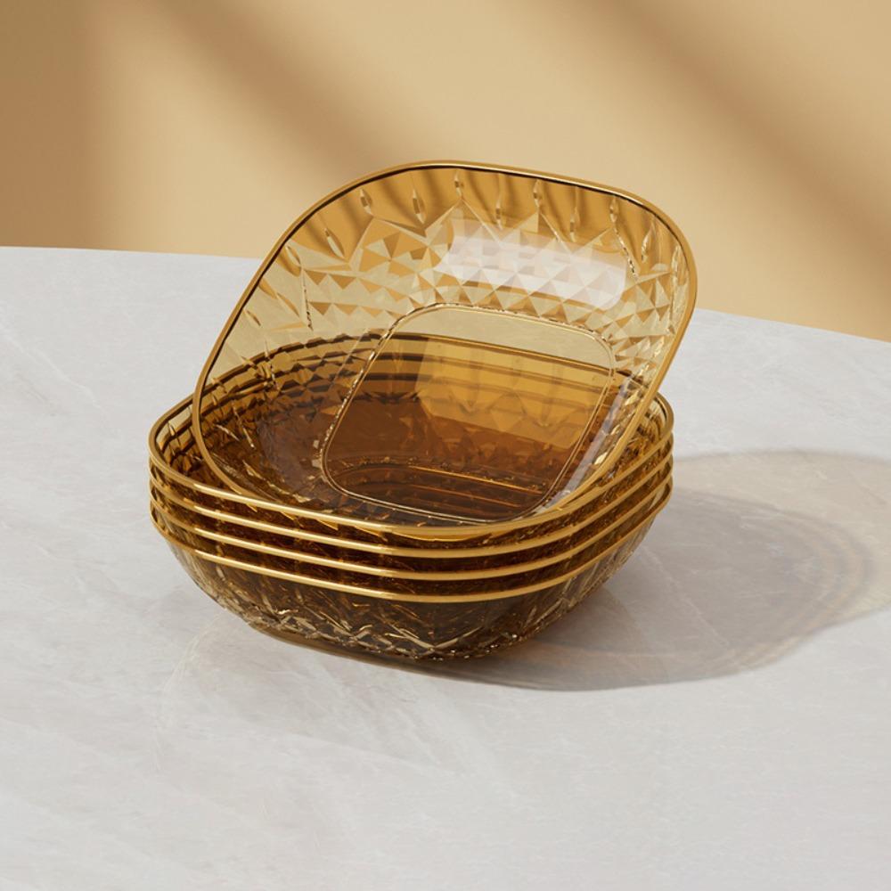 5PCS Golden Trim Snack Plate Square Dining Table Waste Dish Multi-functional Appetizer Plate Fruit