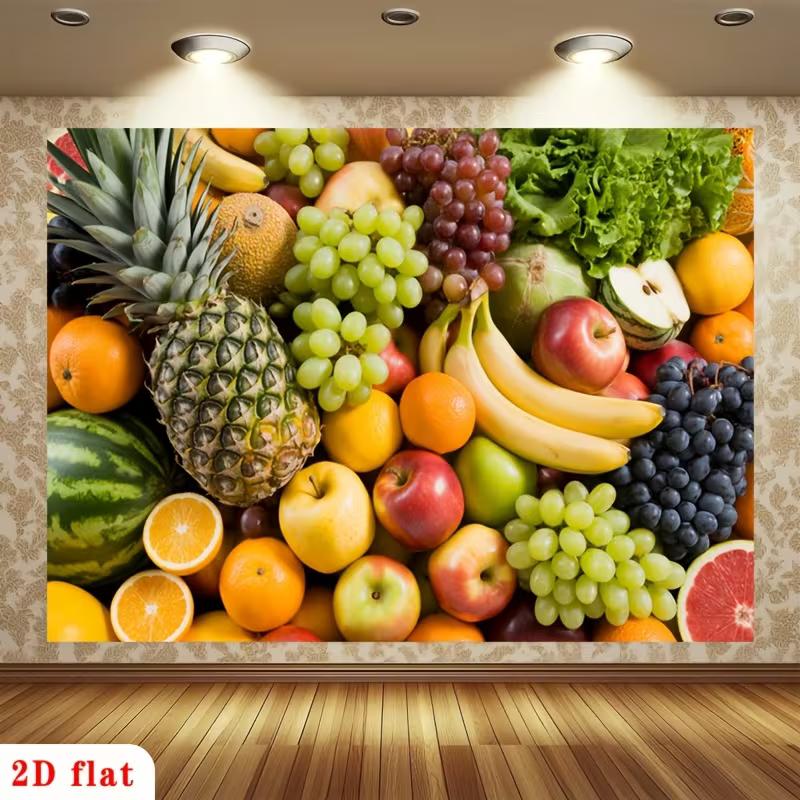 2D Тропический Фруктовый Микс Фон для Фотосессии Еды и Кухни