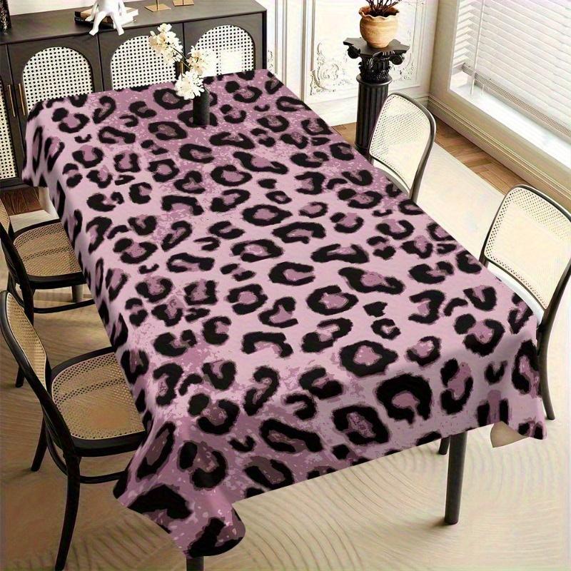 1pc Pink Leopard Print Tablecloth - Durable Polyester Rectangular Table Cover with Black & Pink Spots, Wrinkle-Resistant & Easy Clean, Stylish Modern