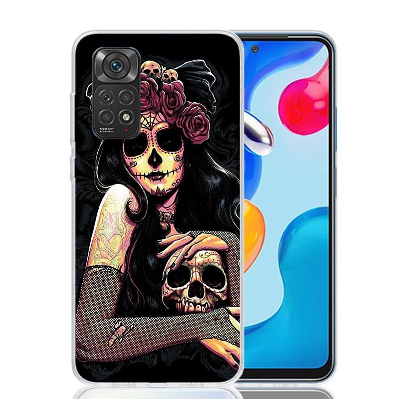 Catrina Beautiful Rose Girl Skull Phone Case For Xiaomi Redmi Note 14 13 14S 12S 12 11S 11T 11E Pro Plus 10S 10 9S 9 Art Customi