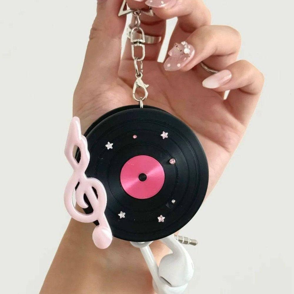 Music Note Decor CD Record Shape Keychain Plastic Data Cable Organizer for Women Girls