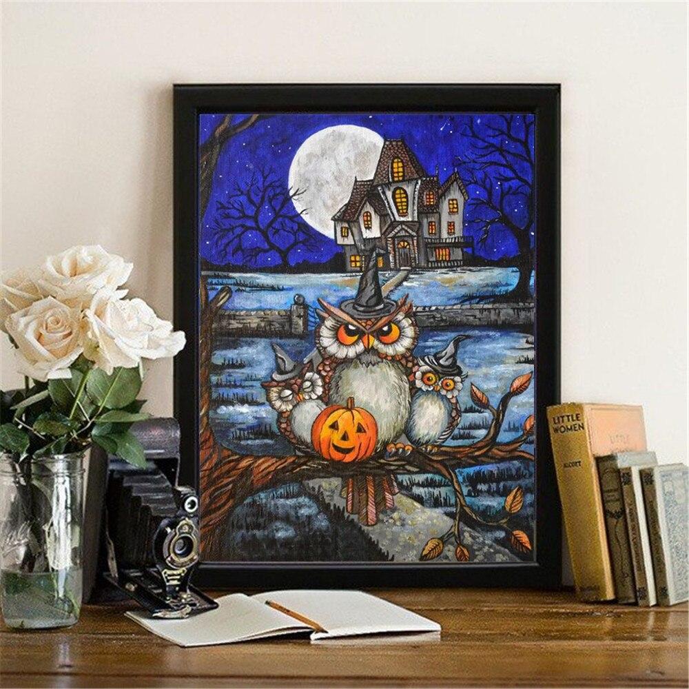 Полный квадратный круглый алмаз картина Хэллоуин Алмазная вышивка Сова животных мозаика украшения дома стены искусства
