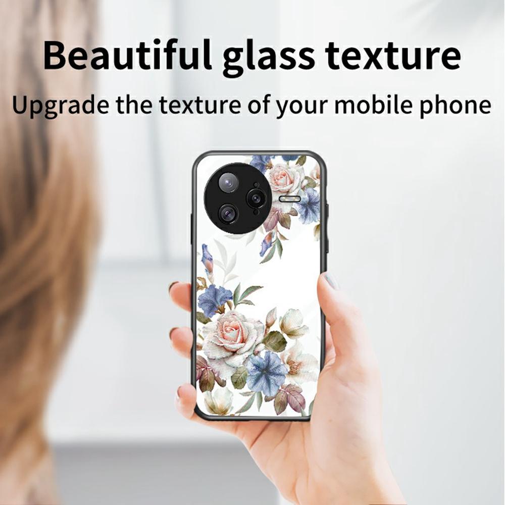 For Xiaomi Poco F7 Ultra 5G/Redmi K80 Pro 5G Case Floral Pattern TPU+Tempered Glass Protective Phone Cover