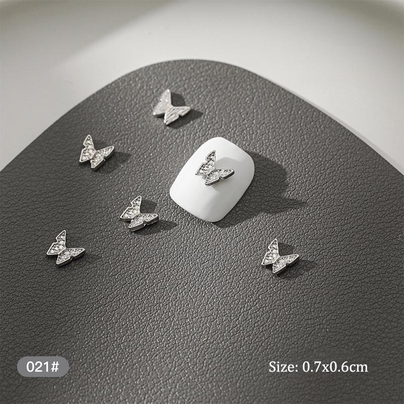 10Pcs Diy Nail Art Decoration 3D Silver Butterfly Shiny Rhinestones Nail Drills For Manicure Design Accessory