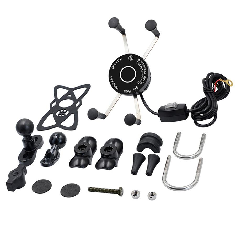 Motorcycle Wired +wireless Fast Charging Mobile Phone Holder QC3.0 Fast Charging