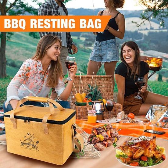Изолированная сумка для отдыха мяса на барбекю, герметичный коврик-одеяло для барбекю с толстыми ручками, регулируемыми ремнями, лоток из алюминиевой фольги, аксессуар для гриля на открытом воздухе