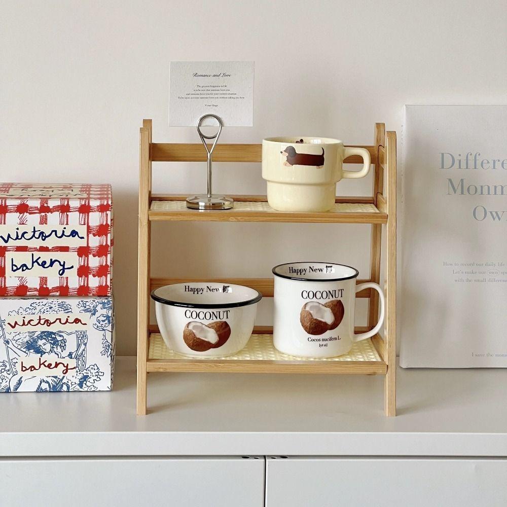 2-Tiers Wooden Storage Shelf Trapezoidal Display Stand New Cup Holder  Bedroom