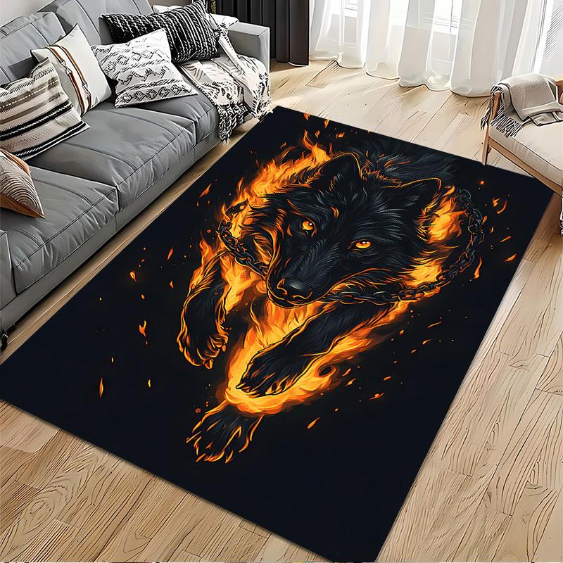 Fiery Wolf with Chains Pattern suitable as a non-slip mat for the living room or bedroom sofa
