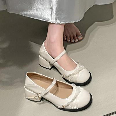 Белые французские туфли-лодочки с круглым носком, открытым верхом, на толстом высоком каблуке, женские летние 2025 новые, с увеличением высоты подошвы, на мягкой подошве, туфли Мэри Джейн