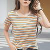 Футболка женская в полоску с коротким рукавом, лето 2025 г., облегающий фасон, свободный крой, топ с коротким рукавом