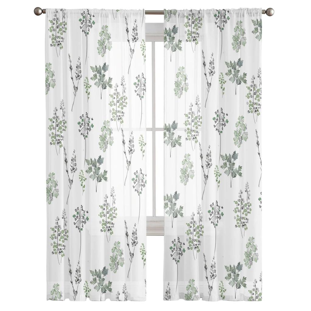 Watercolor Leaves Plants Sheer Curtains For Living Room Kitchen Window Curtains Bedroom Tulle Voile Curtains