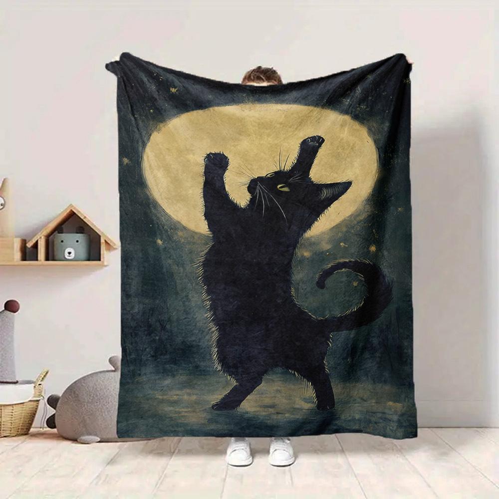 1pc Black Cat Moon Night Blanket Warm, Cozy, And Soft, Suitable for Sofas, Beds, Cars, And Office Use.Perfect for Camping And Travel, Making It a Grea