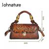 Johnature Women Bag Retro Leather Carving Craft Ladies Handbag Versatile Large Capacity Shoulder & Crossbody Bags