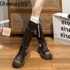 Fashion Vintage Platform Women Knee High Boots Fashion Belt Buckle Shoes Thick Heel Autumn Winter Ladies Knight Long Booties