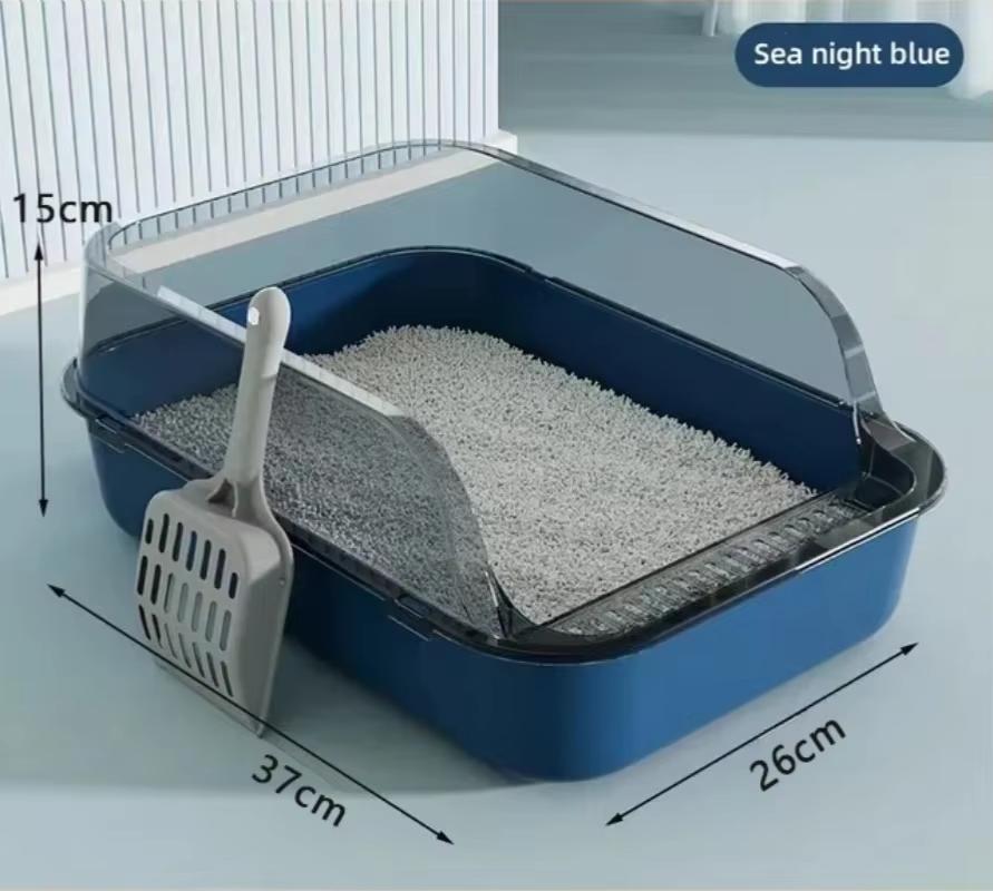 Semi-Enclosed Cat Litter Box Splashproof Kitten Toilet Tray Pet Cleaning Basin with High Sides for Indoor Use