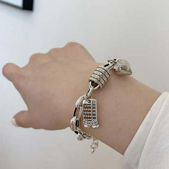 Elegant Niche Silver Bracelet with Concave Square Beads - High-End Luxurious Design