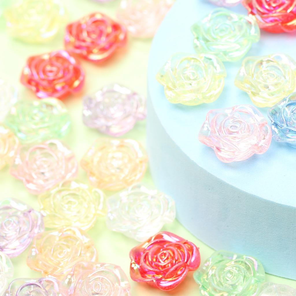 Home Party Supplies Acrylic DIY Jewelry Accessories Fashion Flat Bottom Perforated 100Pcs Flower Rose Beads AB Magic Color