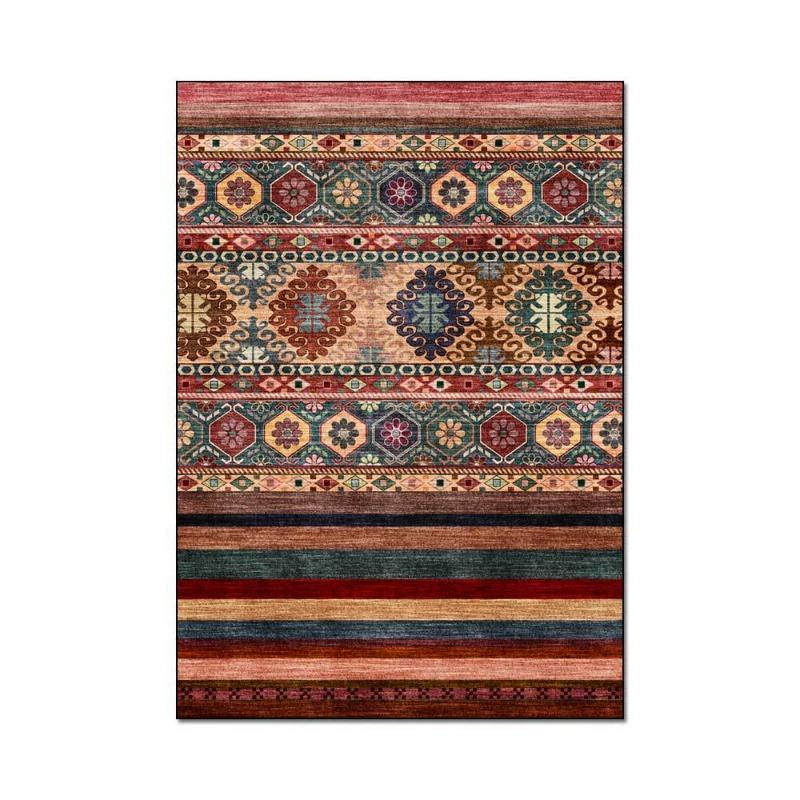 Ethnic Style Dark Colorful Geometric Striped Bedroom Carpet American Style Retro Abstract Carpet Living Room Bedside Mat