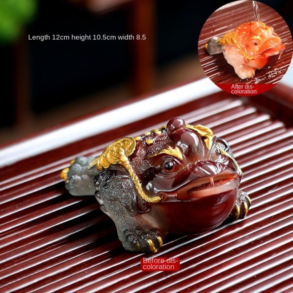 Red Golden Toad Tea Pet Resin Lucky Water Tea Pet Cute Color Changing Tea Pet Tea Table Decoration