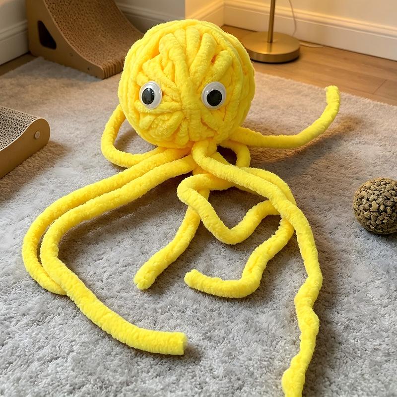 Cat Bell Plush Toy Bite Sounding Resistant Interactive Cat Teaser Toy Octopus Kitten Cat Chew Toy Pet Supplies