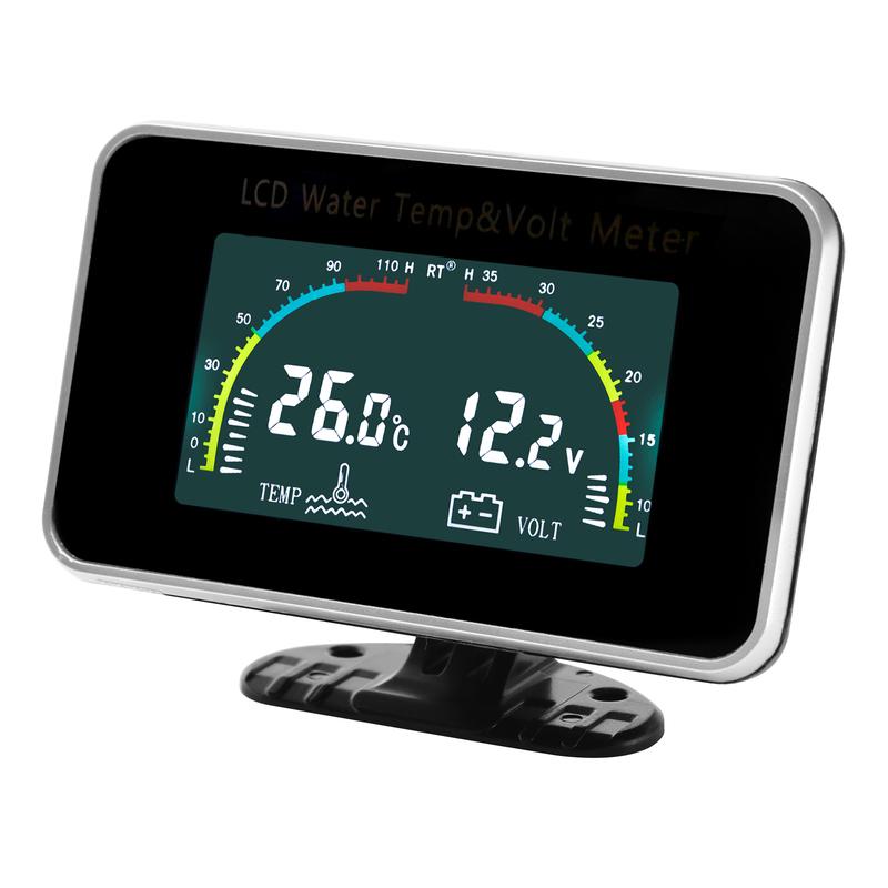 ZMFJH Universal Auto Car Dual Gauge 2 IN 1 LCD Gauge with Sensor Water Temperature+Voltmeter Water Temp Joint Sensor 26-40MM