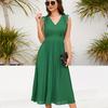 Женское летнее бандажное платье без рукавов с V-образным вырезом, однотонное шифоновое цельное платье