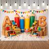 Back to School Rainbow Balloon Backdrop Stationery Pencil Ruler Backpack Globe Kids First Day of School Party Photo Backgrounds