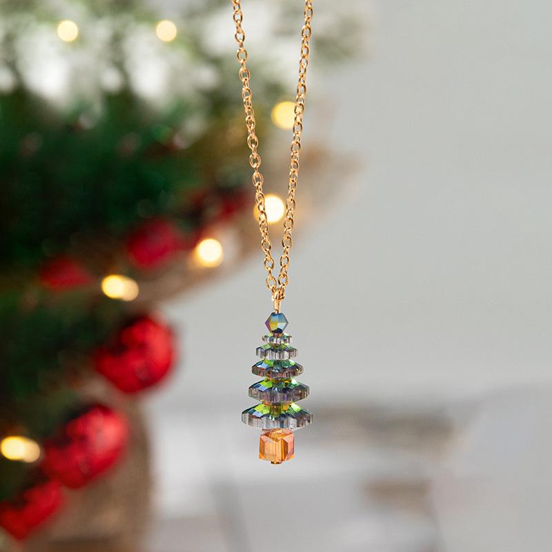 Christmas Tree Crystal Exquisite Necklace for Women Christmas Theme Creative Design Festival New Year Party Jewelry Gifts