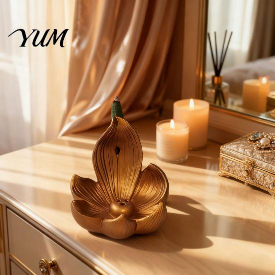 Meditation Accessories Lotus Backflow Incense Burner Holder, Resin Cone Diffuser, Desktop Cones Aromatherapy Holder for Yoga Tea Room Bedroom Sticks
