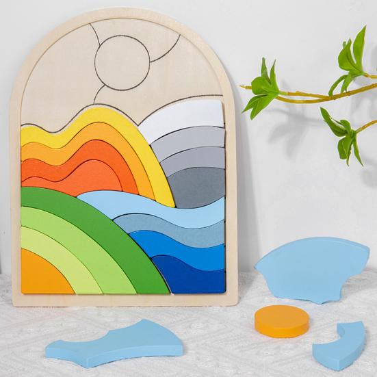 1 шт/3 шт набор деревянных головоломок в форме цветов, облаков, восхода солнца, цветные блоки для развития познавательных способностей, развивающая игрушка для детей от 3 лет