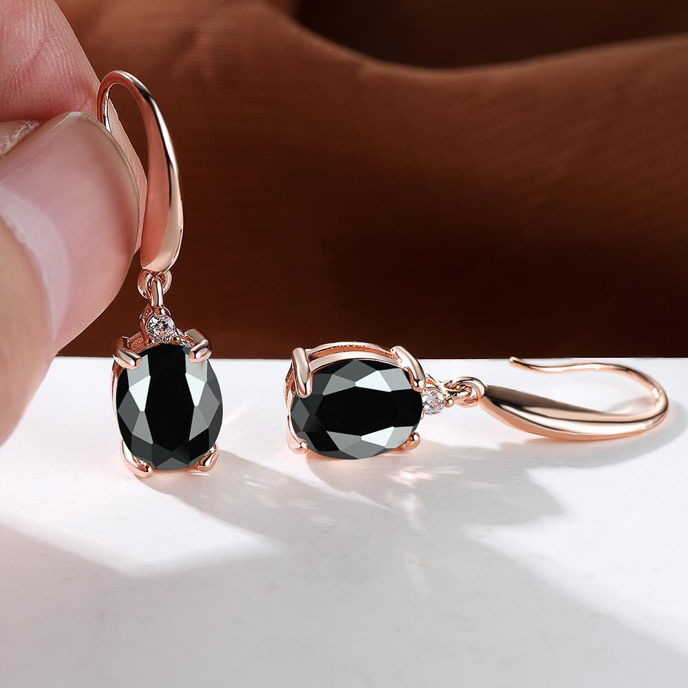 Aqua Blue Zircon Drop Earrings for Women Rainbow Crystal Oval Stone Rose Gold Hook Earrings Wedding Jewelry Gifts