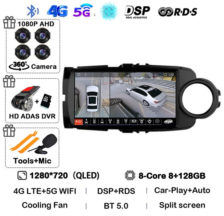 Android14 Carplay Auto For Toyota Yaris 2012 2013 2014 2015 2016 2017 Multimedia Car Radio Player WIFI+4G SIM Stereo DSP GPS RHD