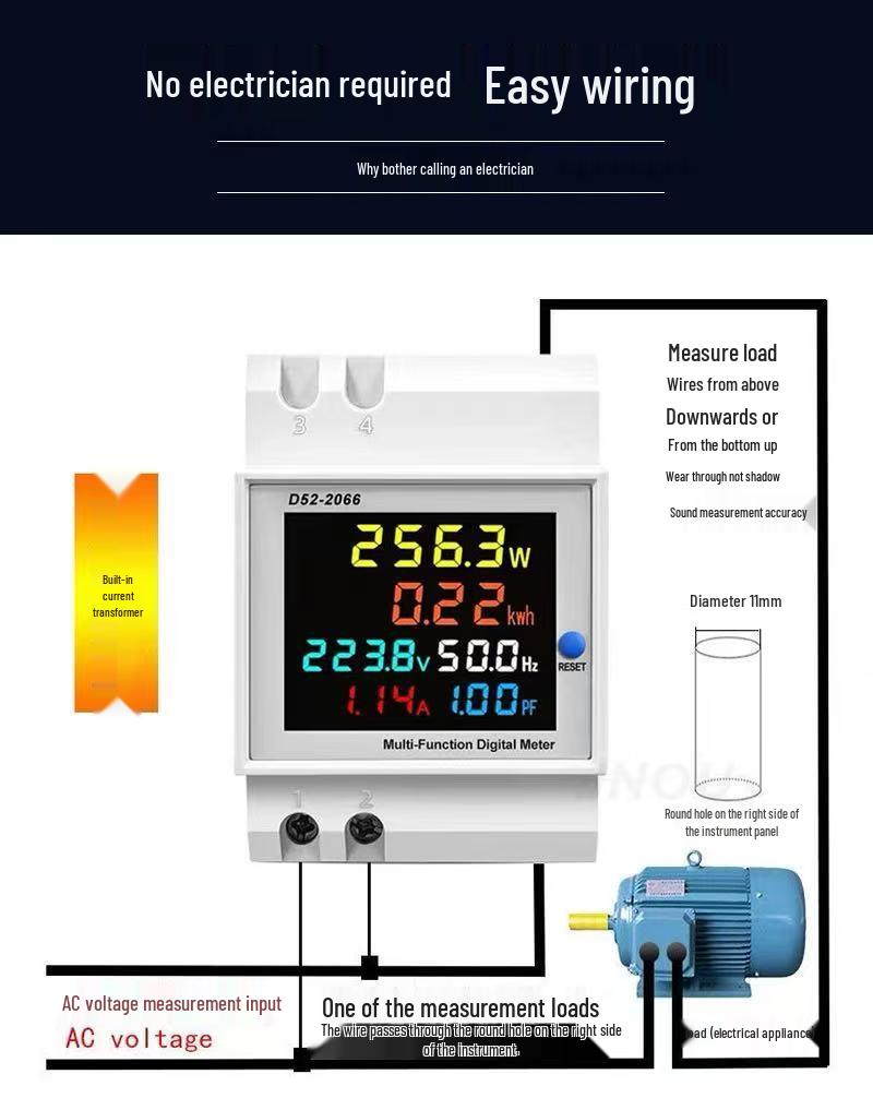 Multifunctional Digital Smart Electric Meter D52-2066 - AC Household Power Wattage Display