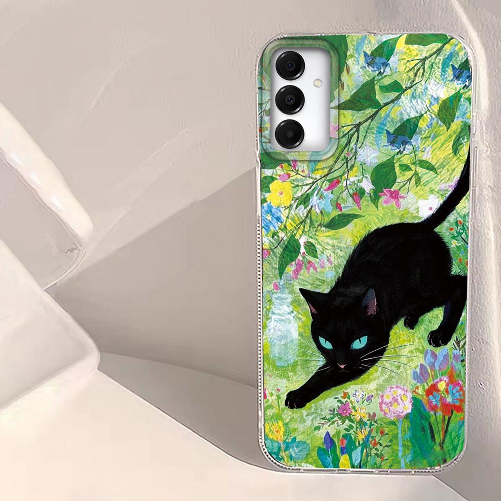 Retro Lucky Cute Cat Flower Phone Case for Samsung Galaxy A55 A07 A17 A56 A36 A26 A16 A53 A06 A14 A24 A34 A54 A15 A12 A22 Cover