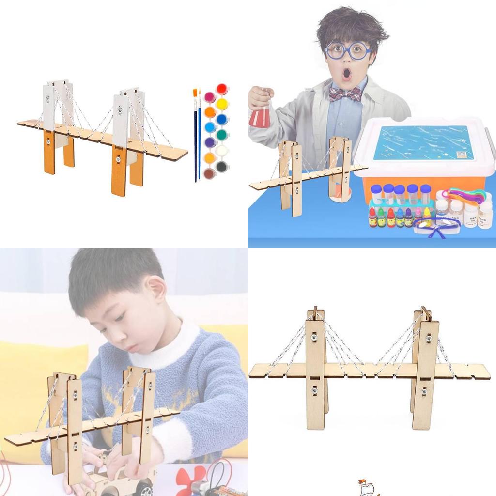 Kindergarten Students Wooden Assembled Cable-stayed Bridge Handmade Kit Cognitive Educational Toy Wholesale