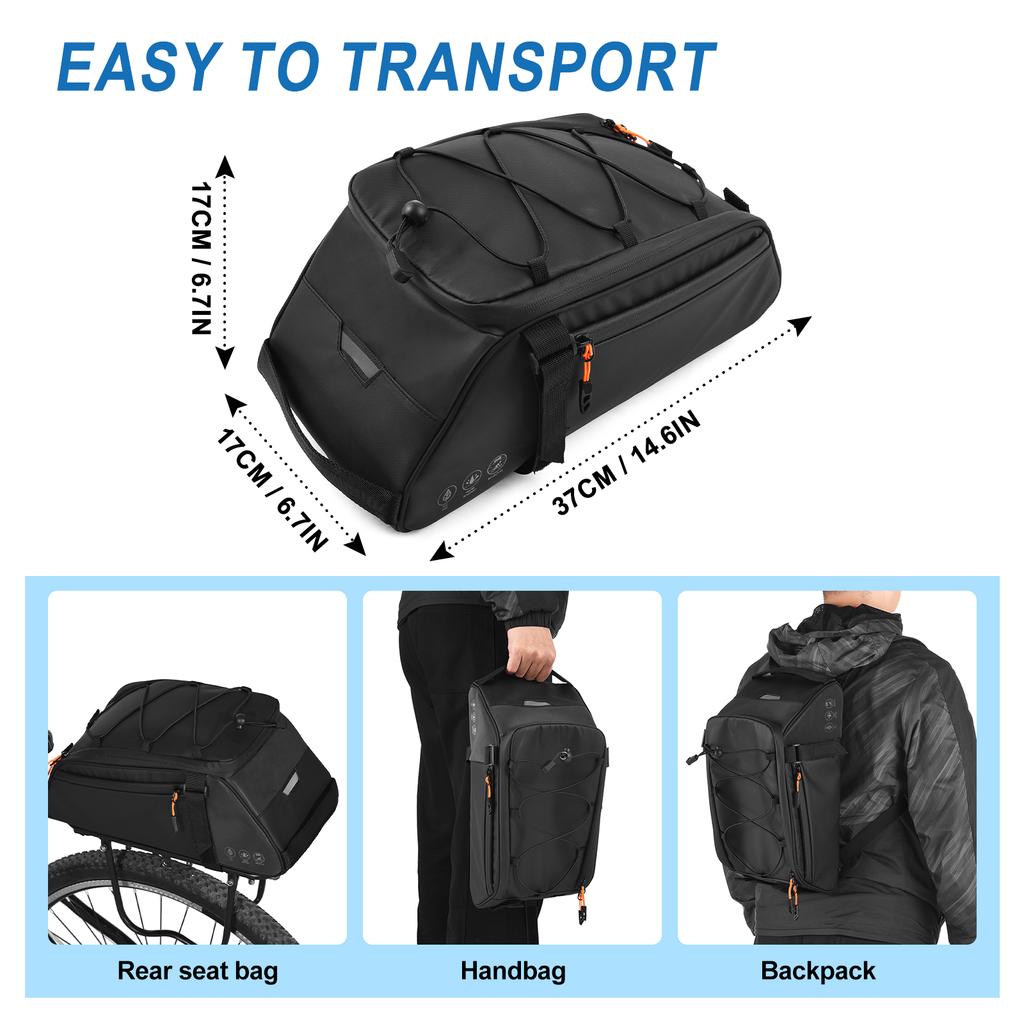 3-in-1 Bicycle Bag Reflective Bike Saddle Bag Waterproof Bike Rear Rack Bag with Shoulder Strap