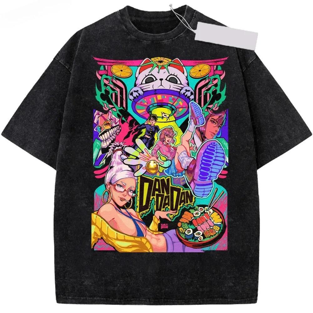 Japan Funny Anime Dandadan Okarun Ken Takakura Grarphic Print Tshirt Men Women Cotton Summer Retro Washed Casual Oversized Tops