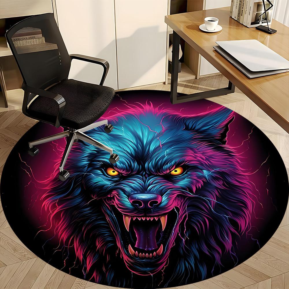 1pc Wolfpack Alpha Office Round Area Rug, Under Office Chairs Bedroom Living Room Home Decor, Room Deco