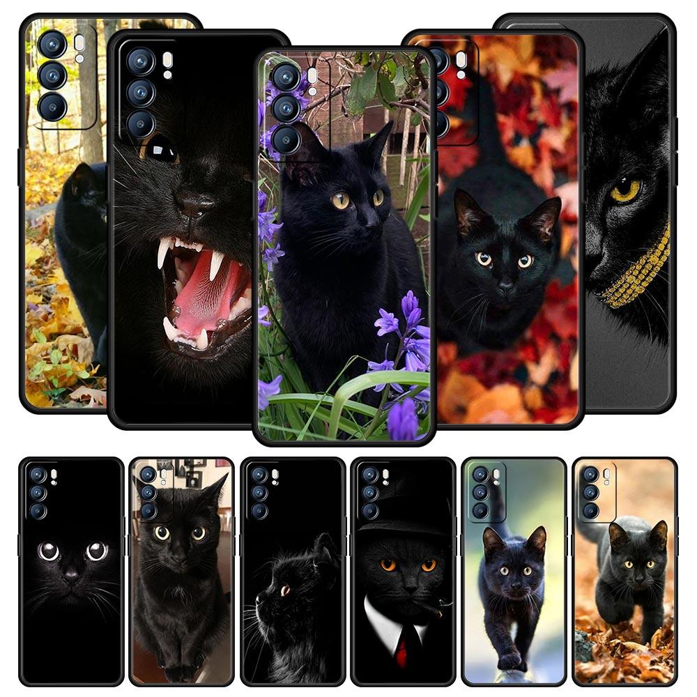 Чехол с черным котом для Oppo Find X6 Pro X5 A54 A53 A52 A9 A15 A95 A17 A16 A76 A74 A57 A31 A3s Reno8 Reno6 Pro 5G